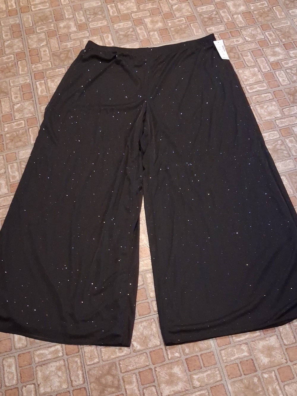 Roz & Ali Black Wide-Leg Sparkle Palazzo Pants Size Xlarge